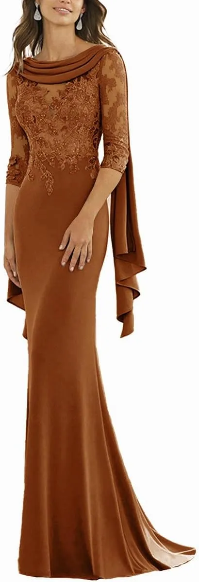 Chiffon Mother of The Bride Dresses for Wedding Guest 3/4 Sleeves Formal Dresses Evening Gowns