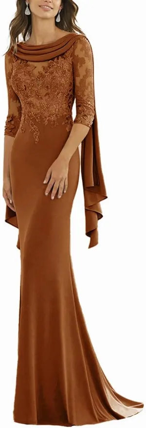 Chiffon Mother of The Bride Dresses for Wedding Guest 3/4 Sleeves Formal Dresses Evening Gowns