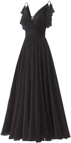 Chiffon Ruffle Sleeve Bridesmaid Dresses Long for Women 2025 V-Neck Spaghetti Straps Formal Wedding Guest Ball Gowns