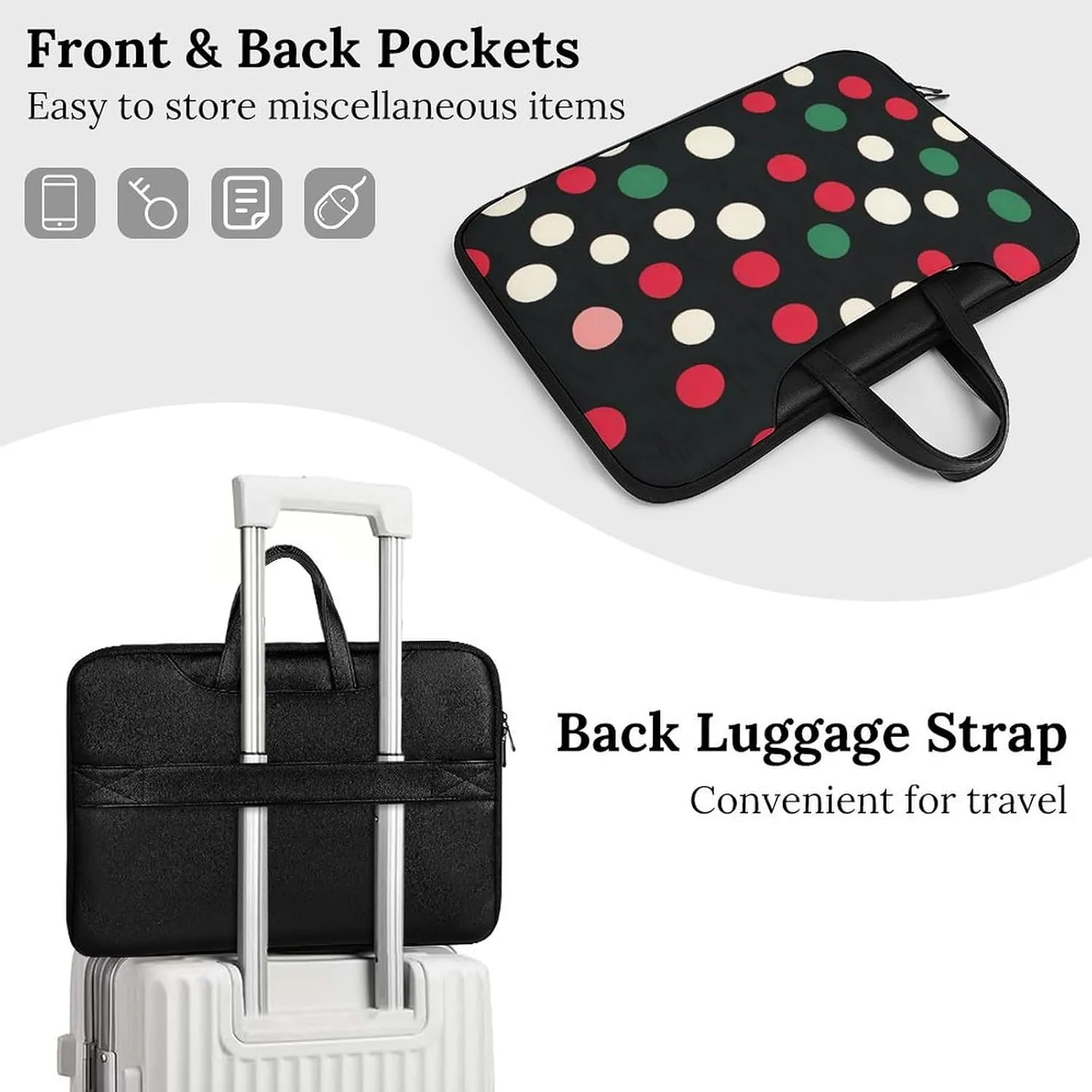 Christmas Polka Dots Leather Bag Laptop Case Slim Water Resistant Computer Bags with Handle Briefcase for Work