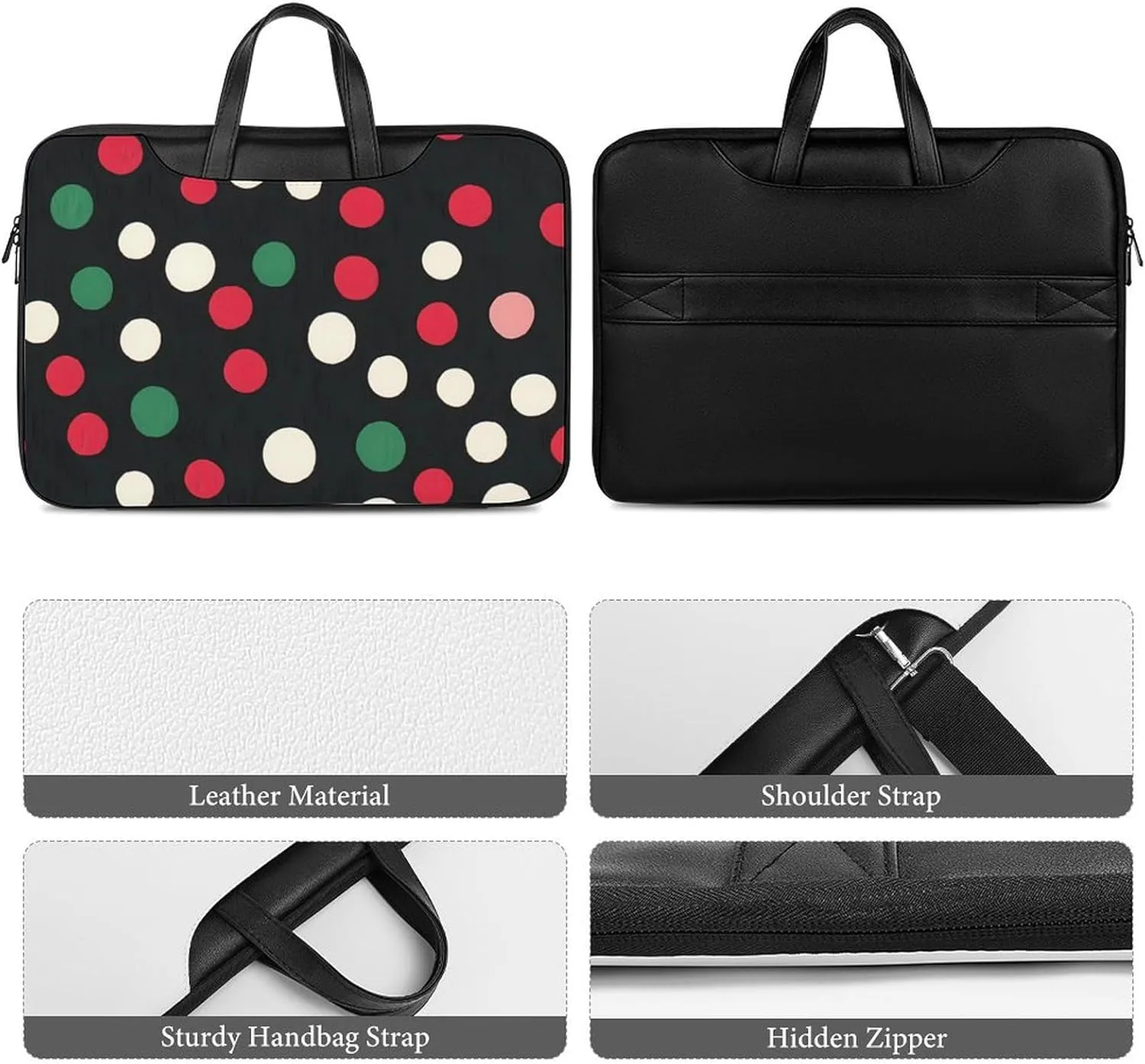 Christmas Polka Dots Leather Bag Laptop Case Slim Water Resistant Computer Bags with Handle Briefcase for Work