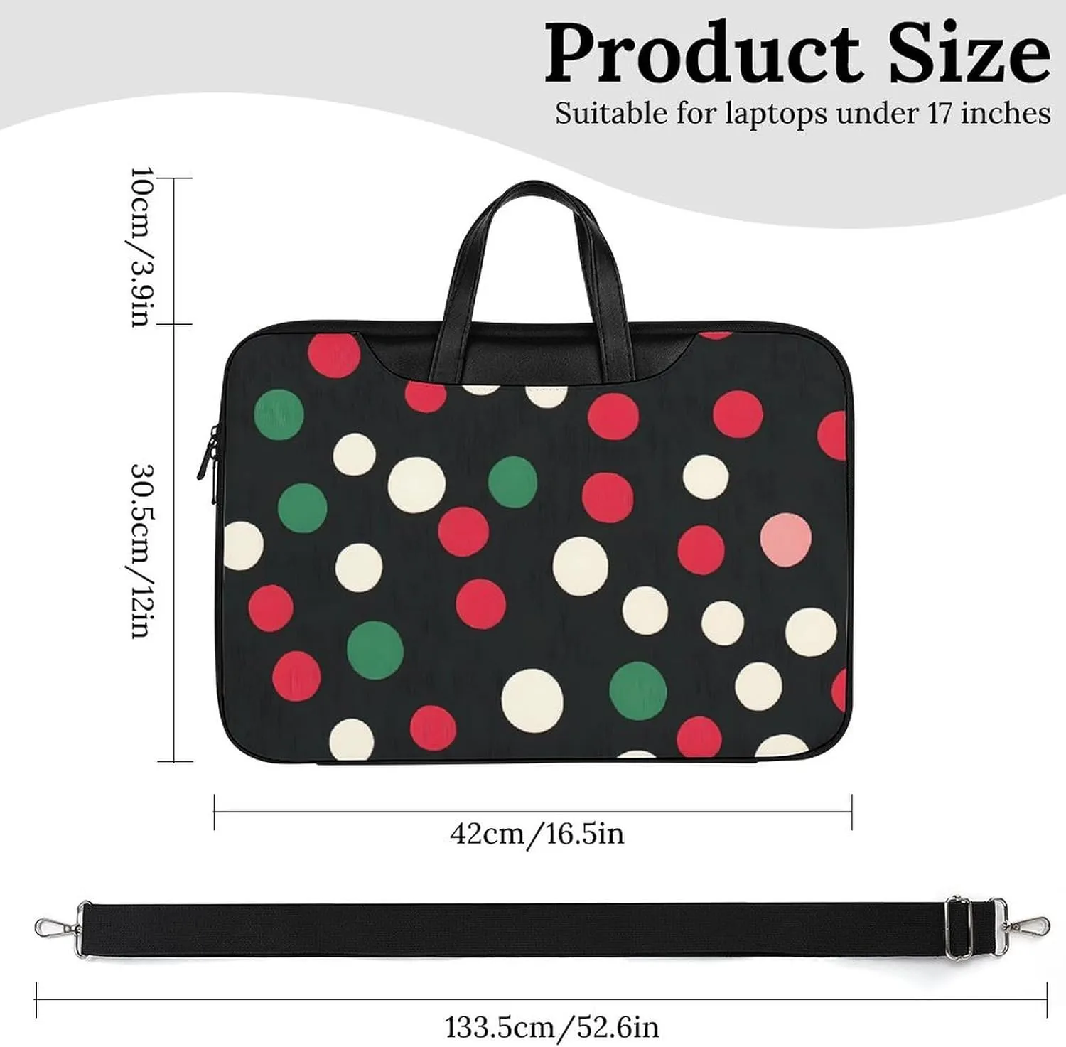 Christmas Polka Dots Leather Bag Laptop Case Slim Water Resistant Computer Bags with Handle Briefcase for Work