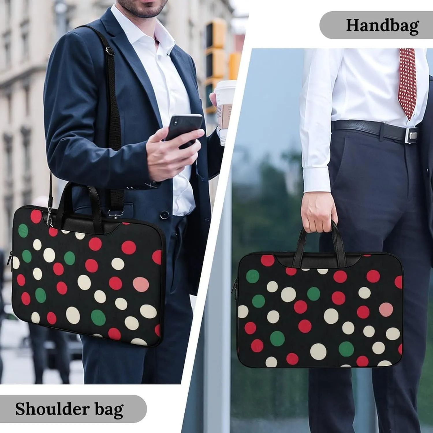 Christmas Polka Dots Leather Bag Laptop Case Slim Water Resistant Computer Bags with Handle Briefcase for Work