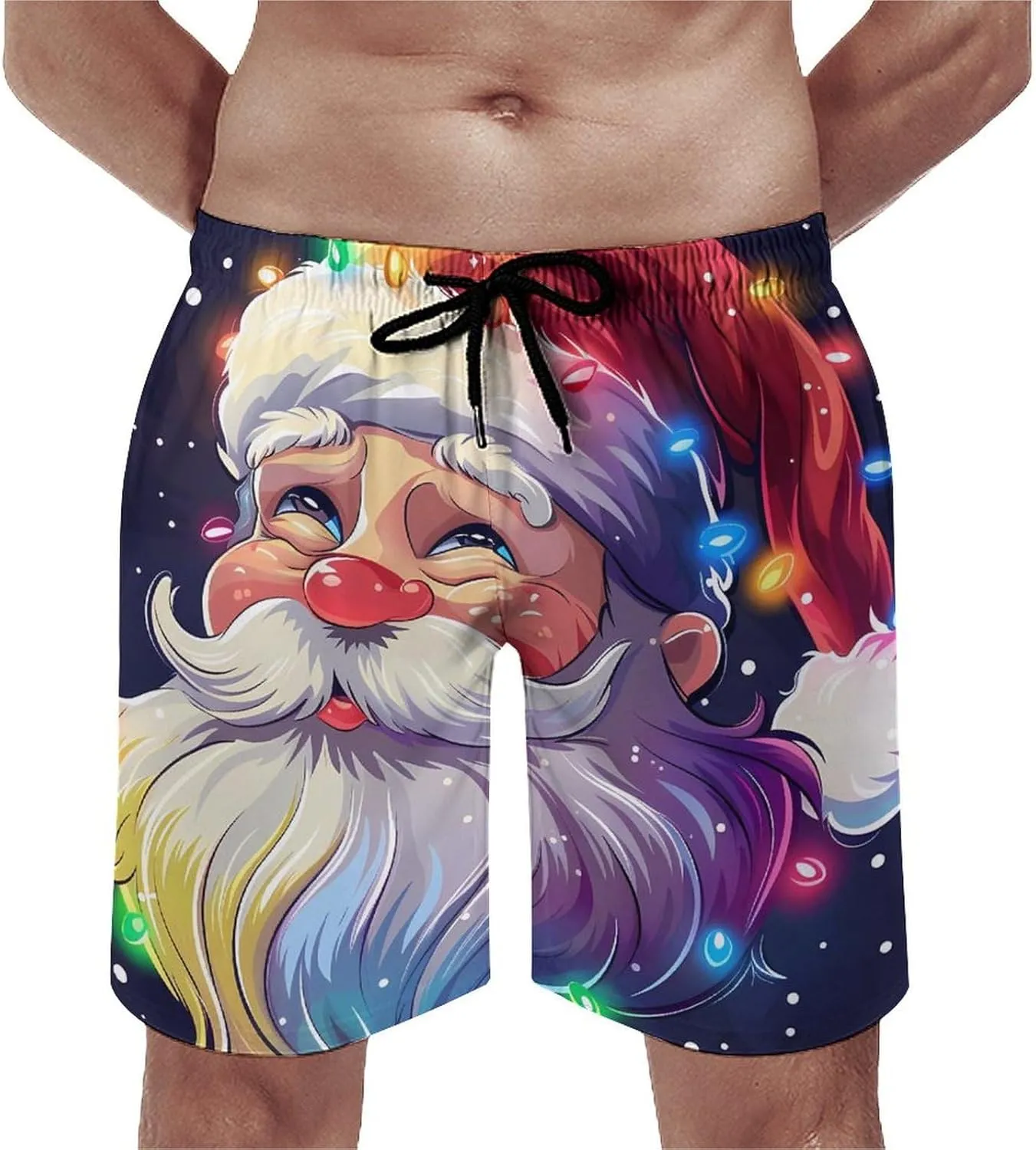 Christmas Sparkly Glitter Santa Men's Swim Trunks Quick Dry Board Shorts Breathable Summer Beach Shorts Bathing Suits
