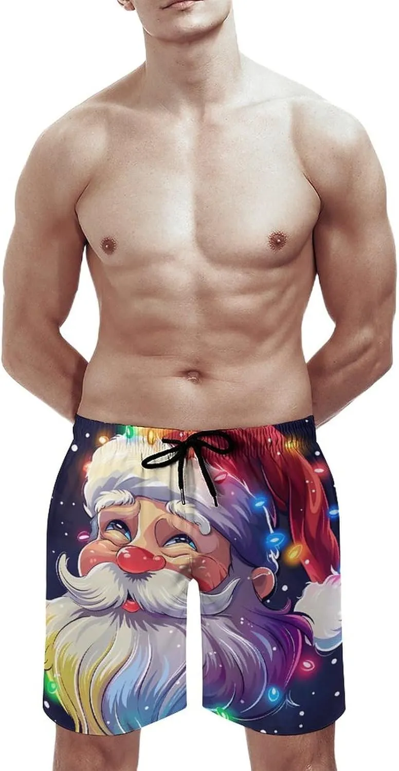 Christmas Sparkly Glitter Santa Men's Swim Trunks Quick Dry Board Shorts Breathable Summer Beach Shorts Bathing Suits
