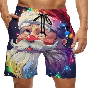 Christmas Sparkly Glitter Santa Men's Swim Trunks Quick Dry Board Shorts Breathable Summer Beach Shorts Bathing Suits