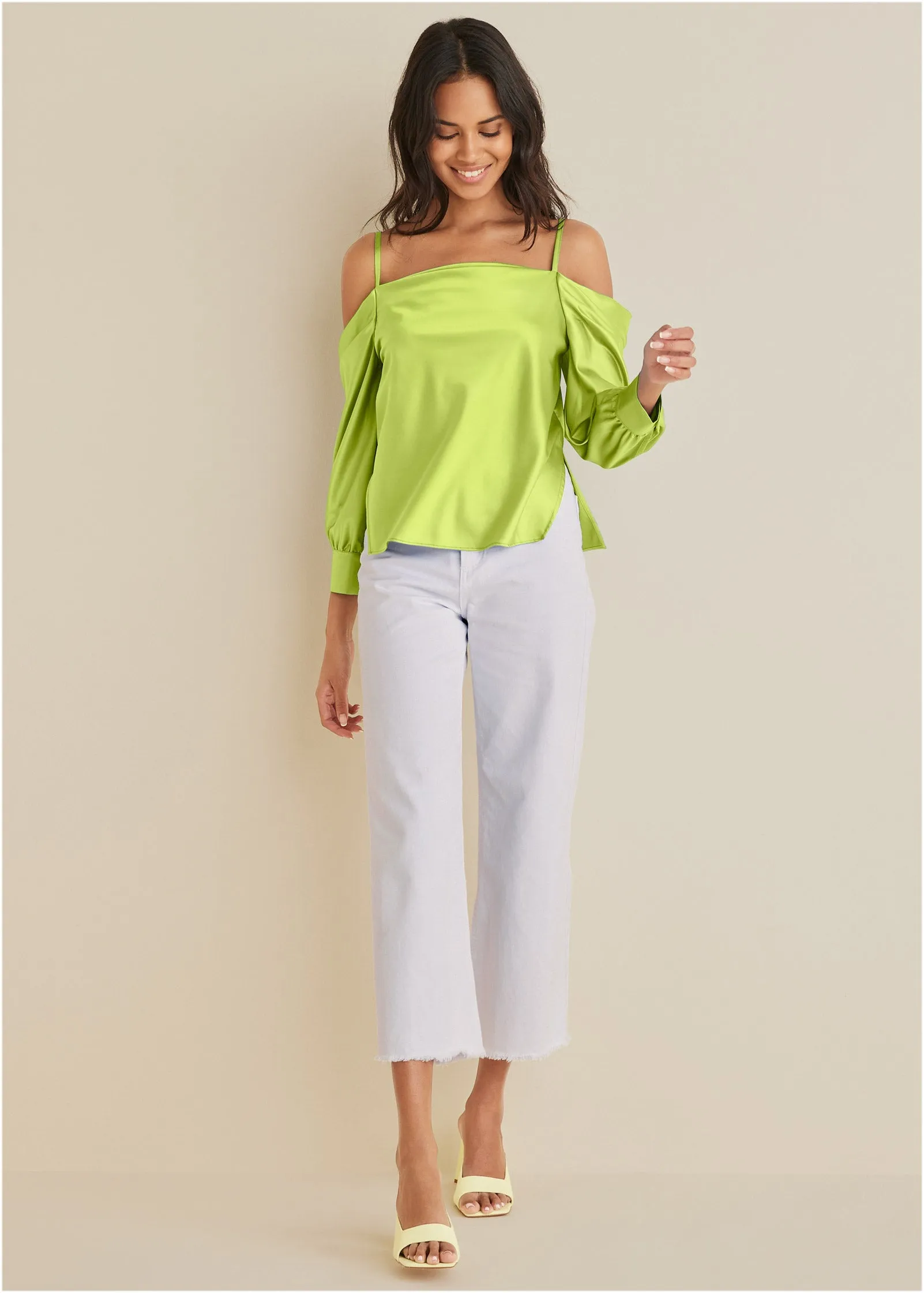 Cold Shoulder Blouse - Lime