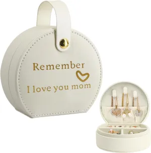 COLLECTIVE HOME - Travel Jewelry Case, Elegant Half-Moon Design with Heartfelt Message, Detachable Handle, Personalized Mother's Day Gift, Cherishing Special Moments (Remember I love you mom)