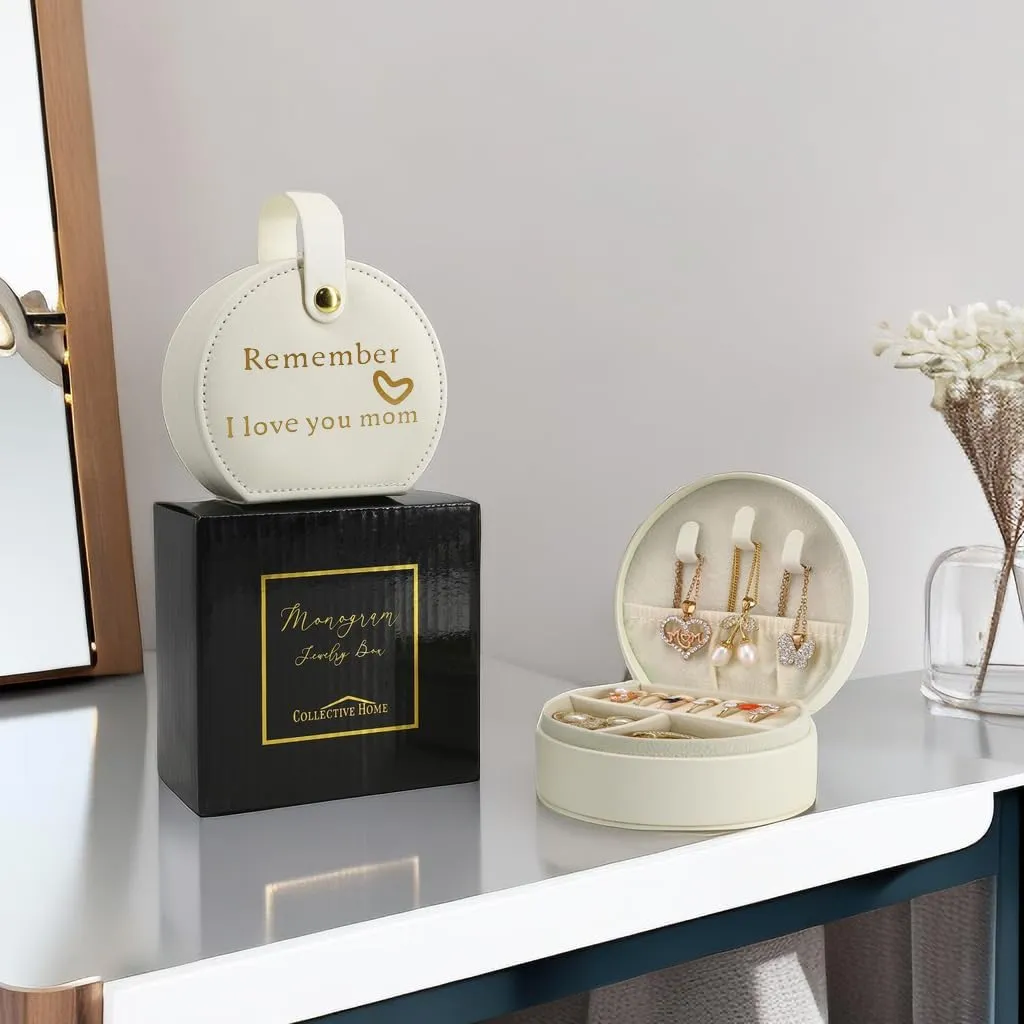 COLLECTIVE HOME - Travel Jewelry Case, Elegant Half-Moon Design with Heartfelt Message, Detachable Handle, Personalized Mother's Day Gift, Cherishing Special Moments (Remember I love you mom)