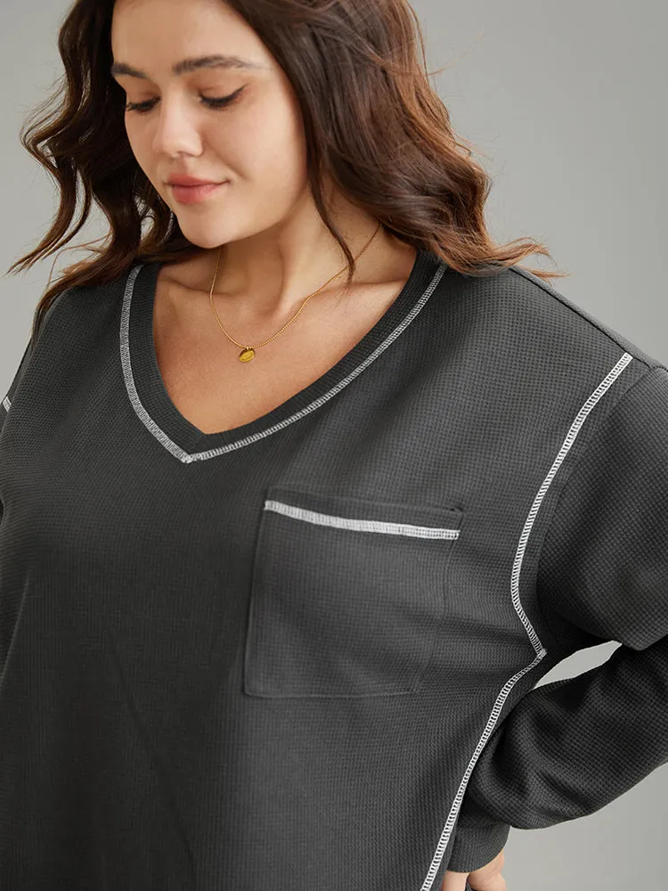 Contrast Stitch Waffle Knit Curved Hem T-shirt