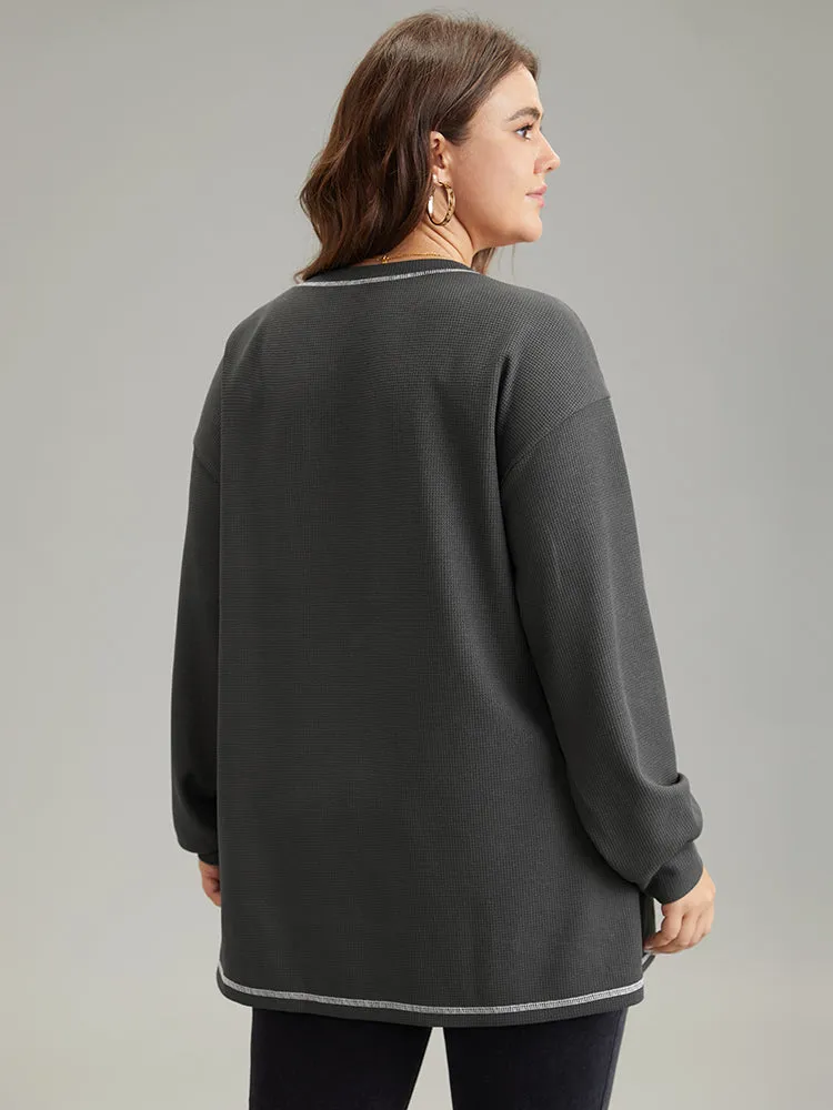 Contrast Stitch Waffle Knit Curved Hem T-shirt