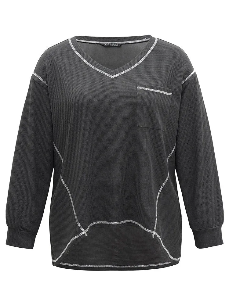 Contrast Stitch Waffle Knit Curved Hem T-shirt