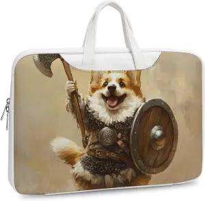 Corgi Dog Ancient Warrior Soldier Leather Bag Laptop Case Slim Water Resistant Computer Bags with Handle Briefcase for Work