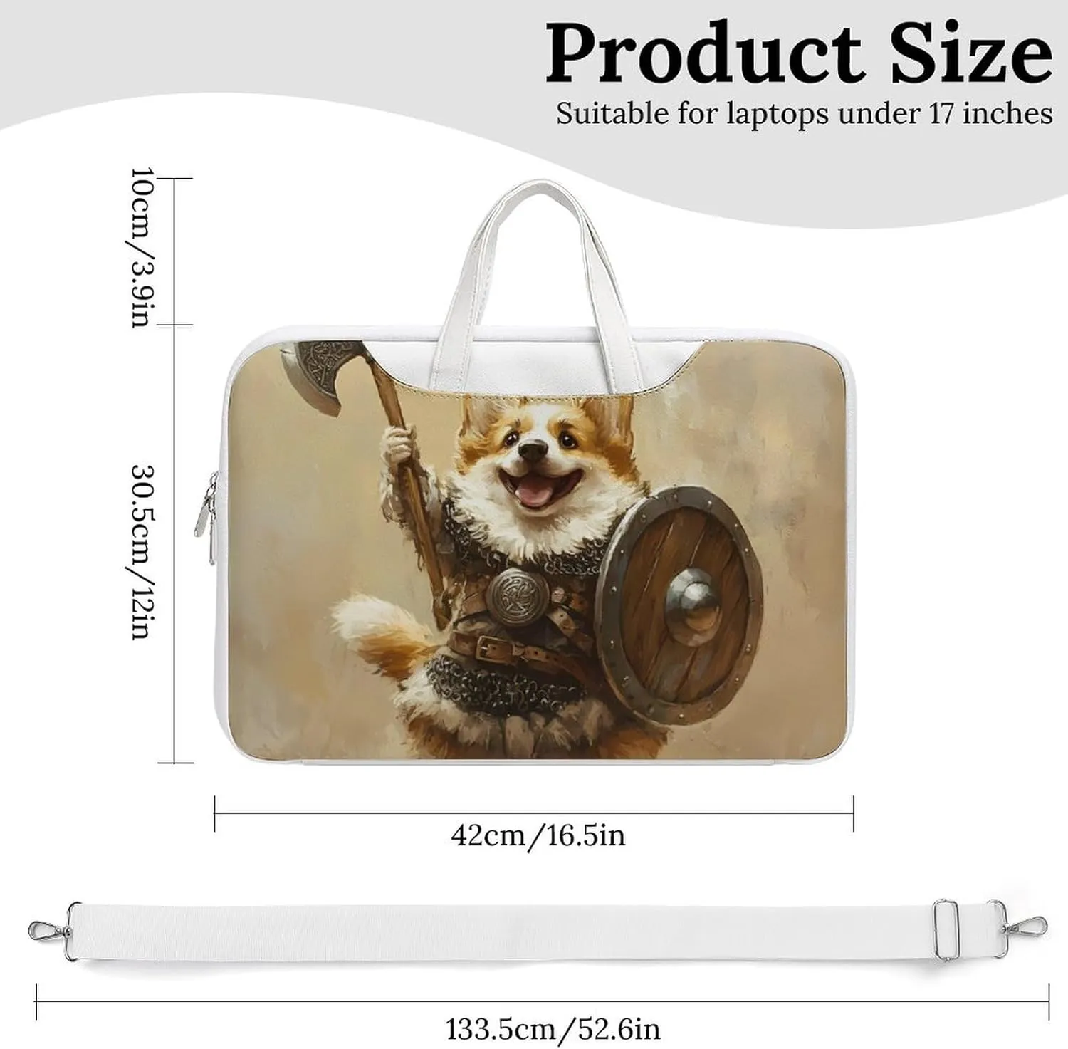 Corgi Dog Ancient Warrior Soldier Leather Bag Laptop Case Slim Water Resistant Computer Bags with Handle Briefcase for Work