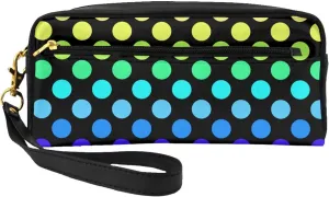 Cosmetic Bag for Women, Waterproof Makeup Bags Toiletry Pouch with Zipper Handle Portable Travel Bag Compatible with Colorful Rainbow Polka Dots, for Halloween Christmas Gift