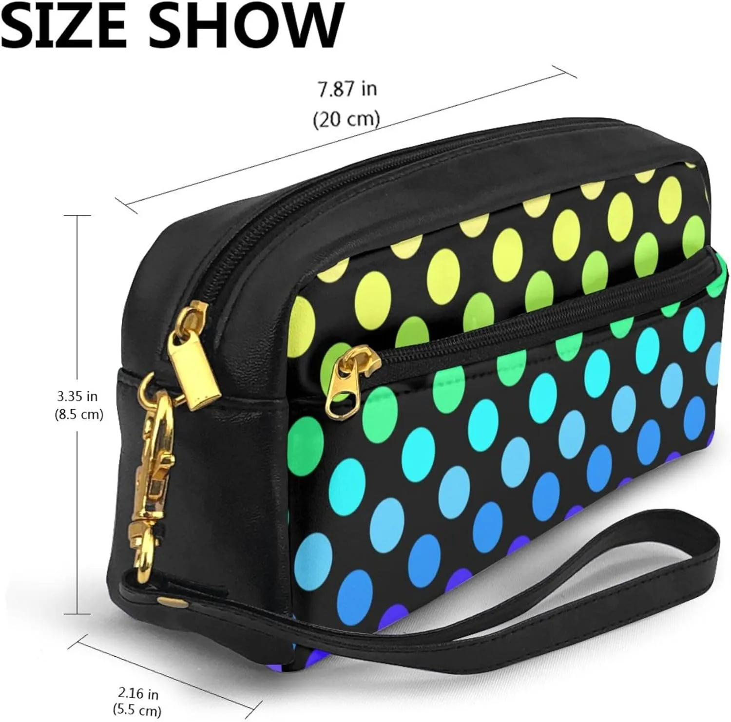 Cosmetic Bag for Women, Waterproof Makeup Bags Toiletry Pouch with Zipper Handle Portable Travel Bag Compatible with Colorful Rainbow Polka Dots, for Halloween Christmas Gift