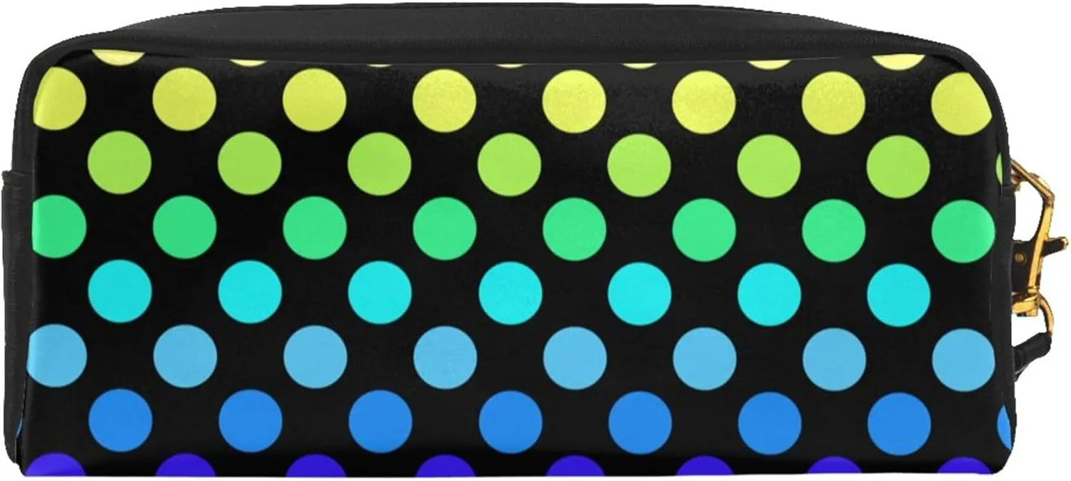 Cosmetic Bag for Women, Waterproof Makeup Bags Toiletry Pouch with Zipper Handle Portable Travel Bag Compatible with Colorful Rainbow Polka Dots, for Halloween Christmas Gift