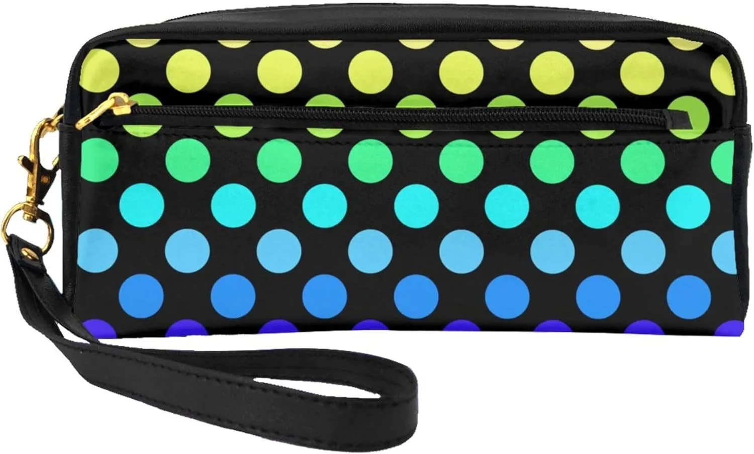 Cosmetic Bag for Women, Waterproof Makeup Bags Toiletry Pouch with Zipper Handle Portable Travel Bag Compatible with Colorful Rainbow Polka Dots, for Halloween Christmas Gift