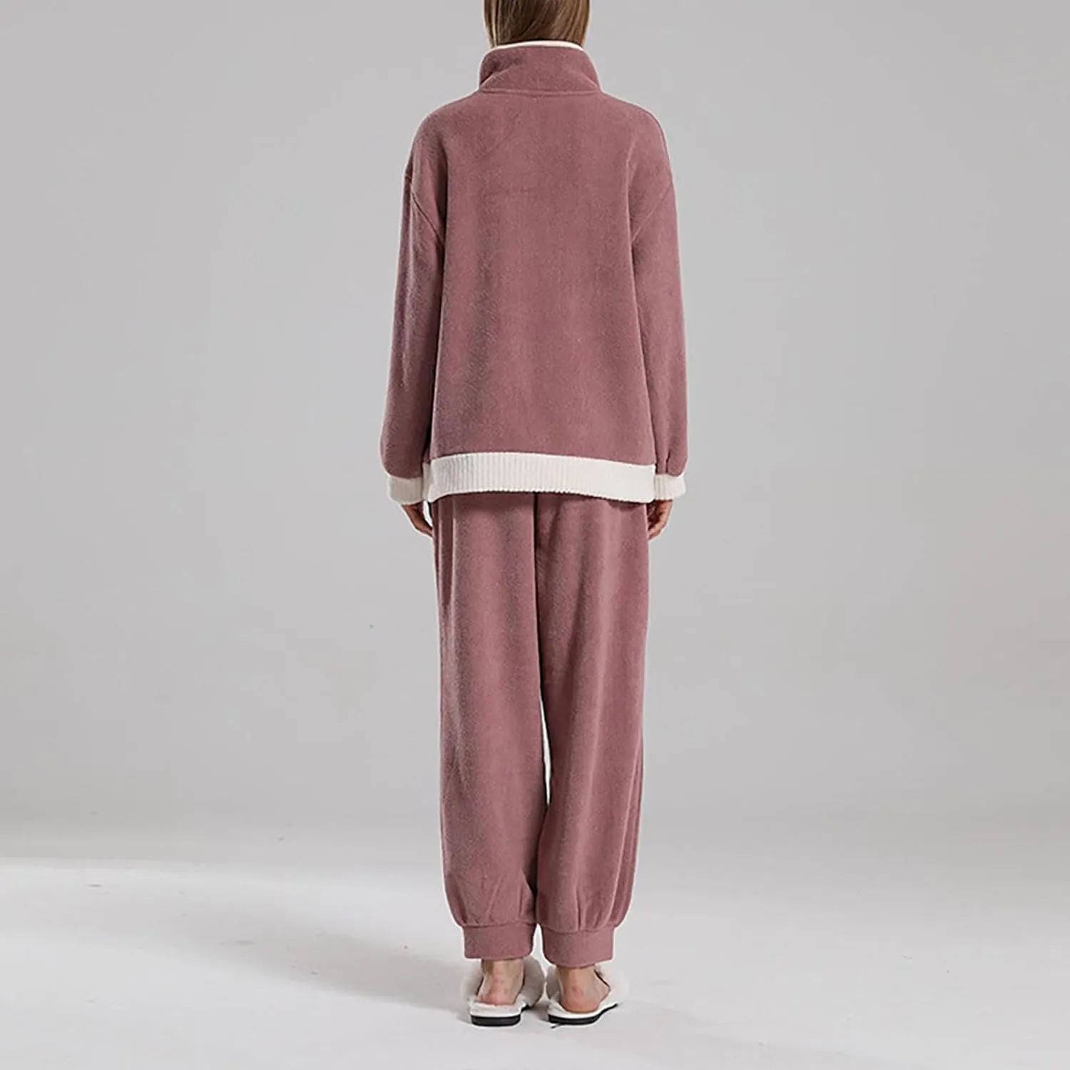 Couples Winter Pajamas Set Velvet Fleece Pullover Tops Long Pants 2 Piece Pajamas Set Thermal Loungewear Sleepwear