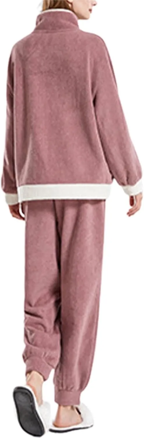 Couples Winter Pajamas Set Velvet Fleece Pullover Tops Long Pants 2 Piece Pajamas Set Thermal Loungewear Sleepwear