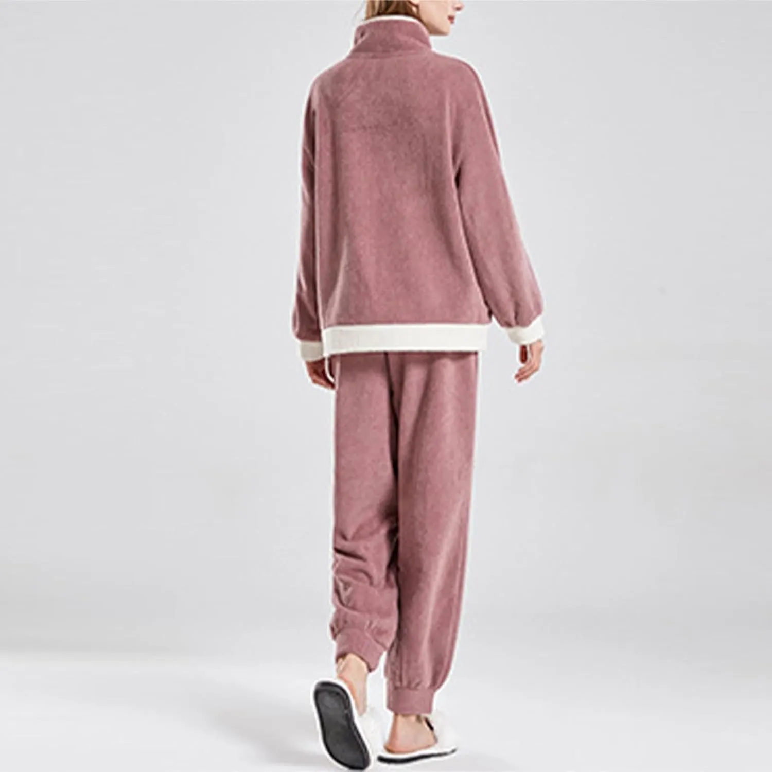 Couples Winter Pajamas Set Velvet Fleece Pullover Tops Long Pants 2 Piece Pajamas Set Thermal Loungewear Sleepwear