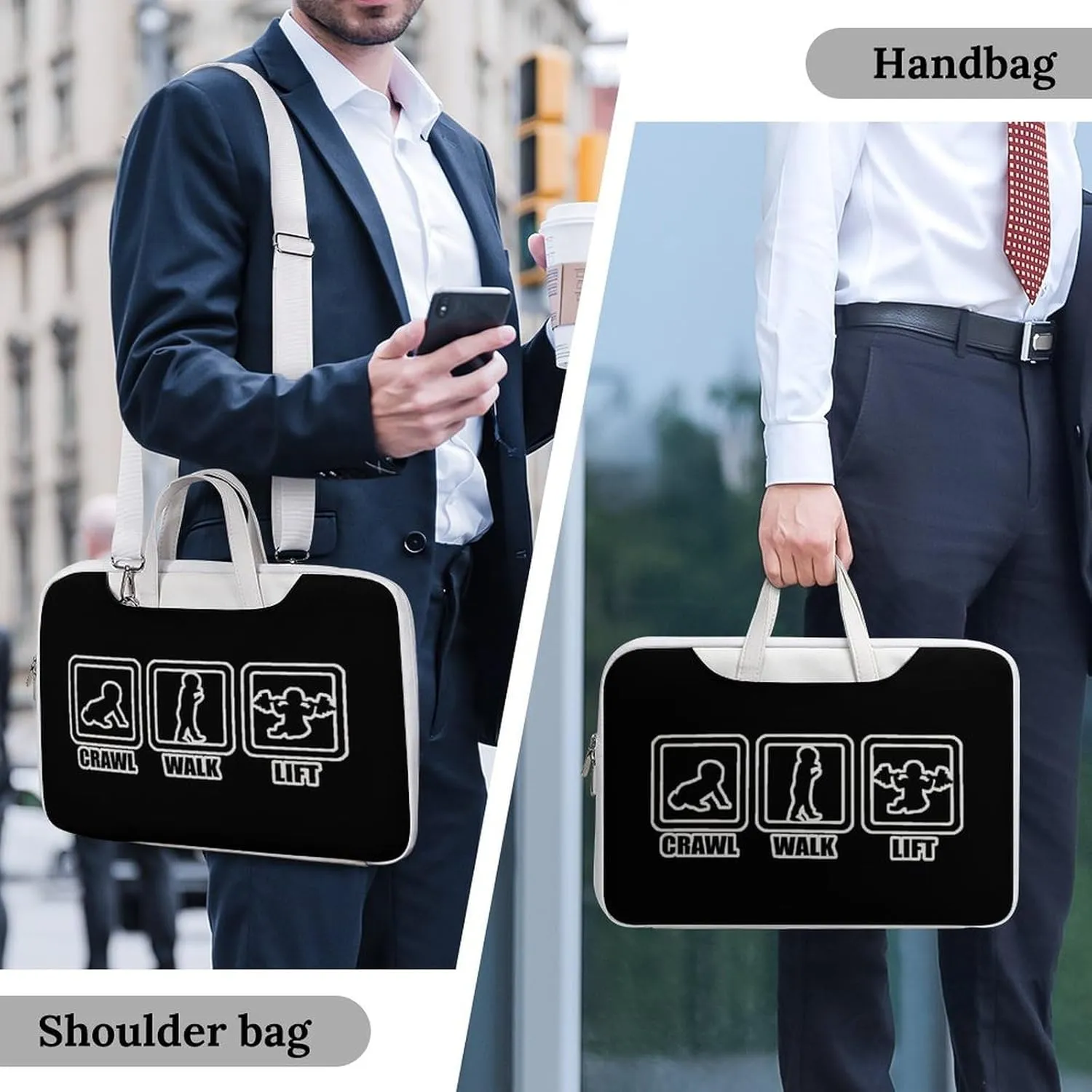 Crawl Walk Lift Leather Bag Laptop Case Slim Water Resistant Computer Bags with Handle Briefcase for Work