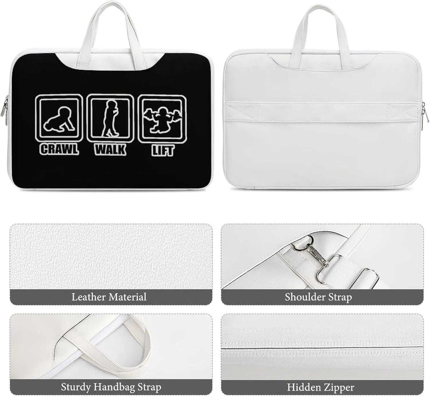 Crawl Walk Lift Leather Bag Laptop Case Slim Water Resistant Computer Bags with Handle Briefcase for Work