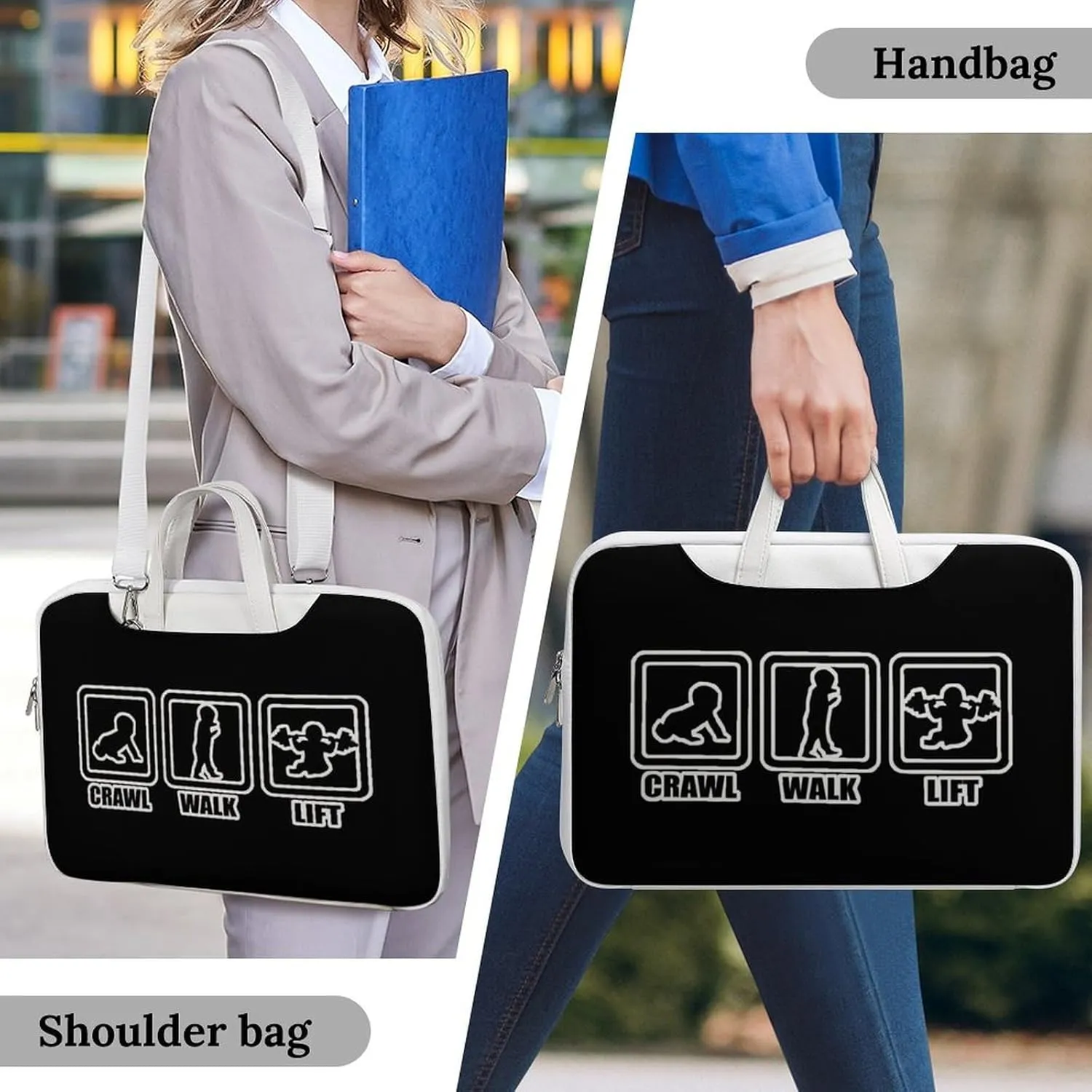 Crawl Walk Lift Leather Bag Laptop Case Slim Water Resistant Computer Bags with Handle Briefcase for Work