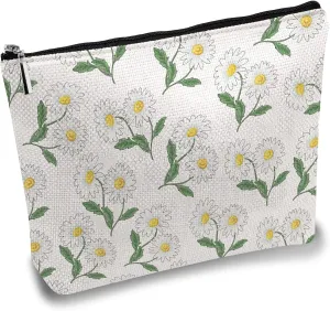 CREATCABIN Makeup Bag Cosmetic Bag Make Up Potable Toiletry Organizer Travel Small Things Jewelry Storage Purse Pouch Pencil Case for Women Beach Leather Family 7x10 Inch April Daisy