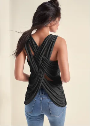 Crisscross Detail Top - Black