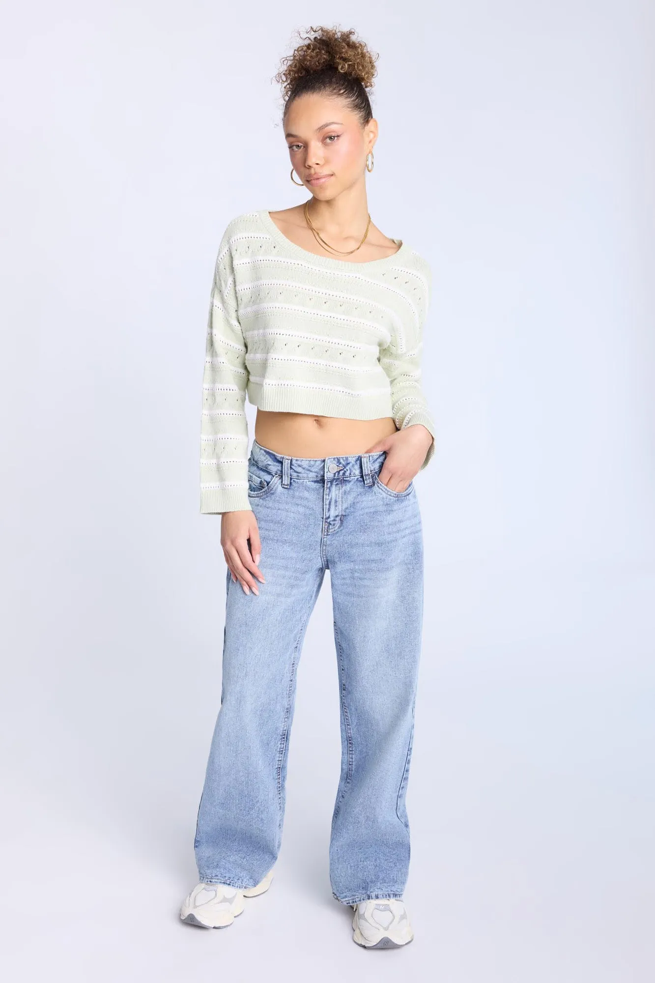Crochet-Style Crew Neck Sweater