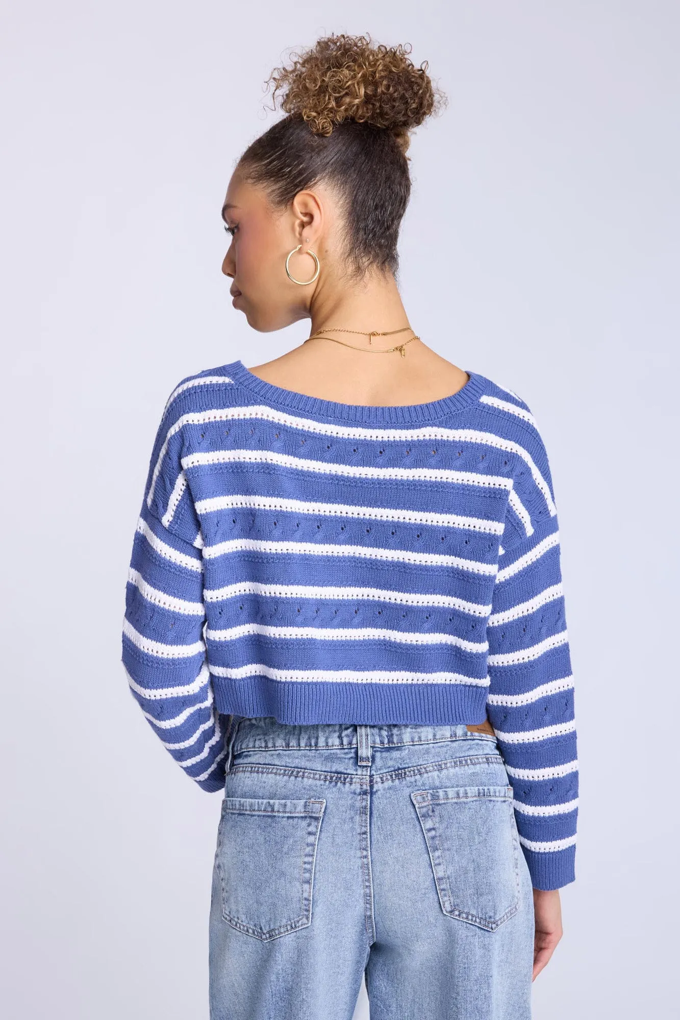 Crochet-Style Crew Neck Sweater