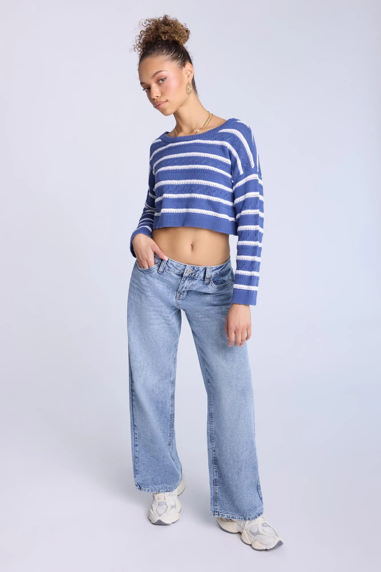 Crochet-Style Crew Neck Sweater