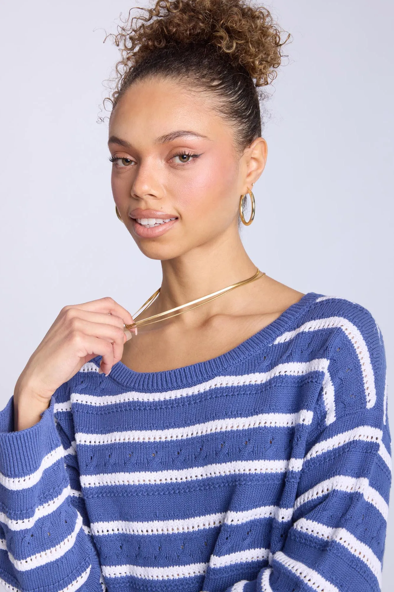 Crochet-Style Crew Neck Sweater