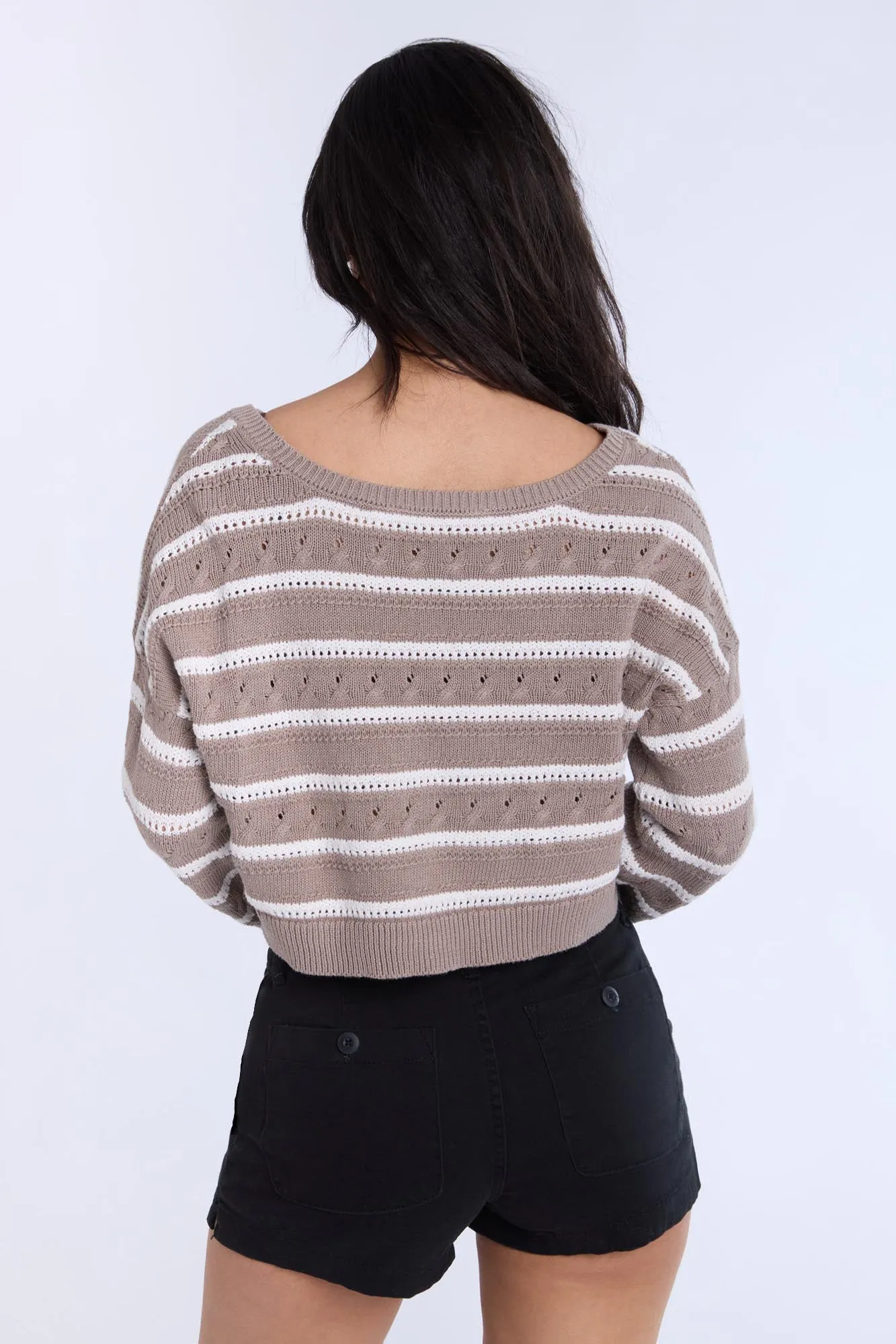 Crochet-Style Crew Neck Sweater