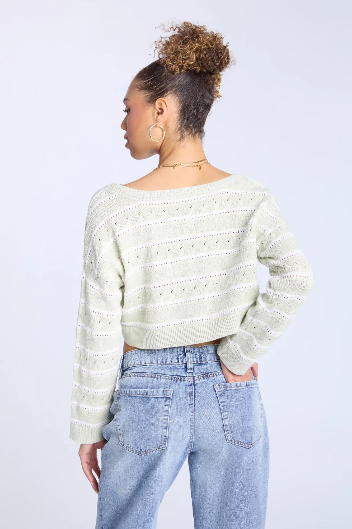 Crochet-Style Crew Neck Sweater