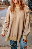 Customizable Drop Shoulder Ribbed Trim Oversized Sweatshirt