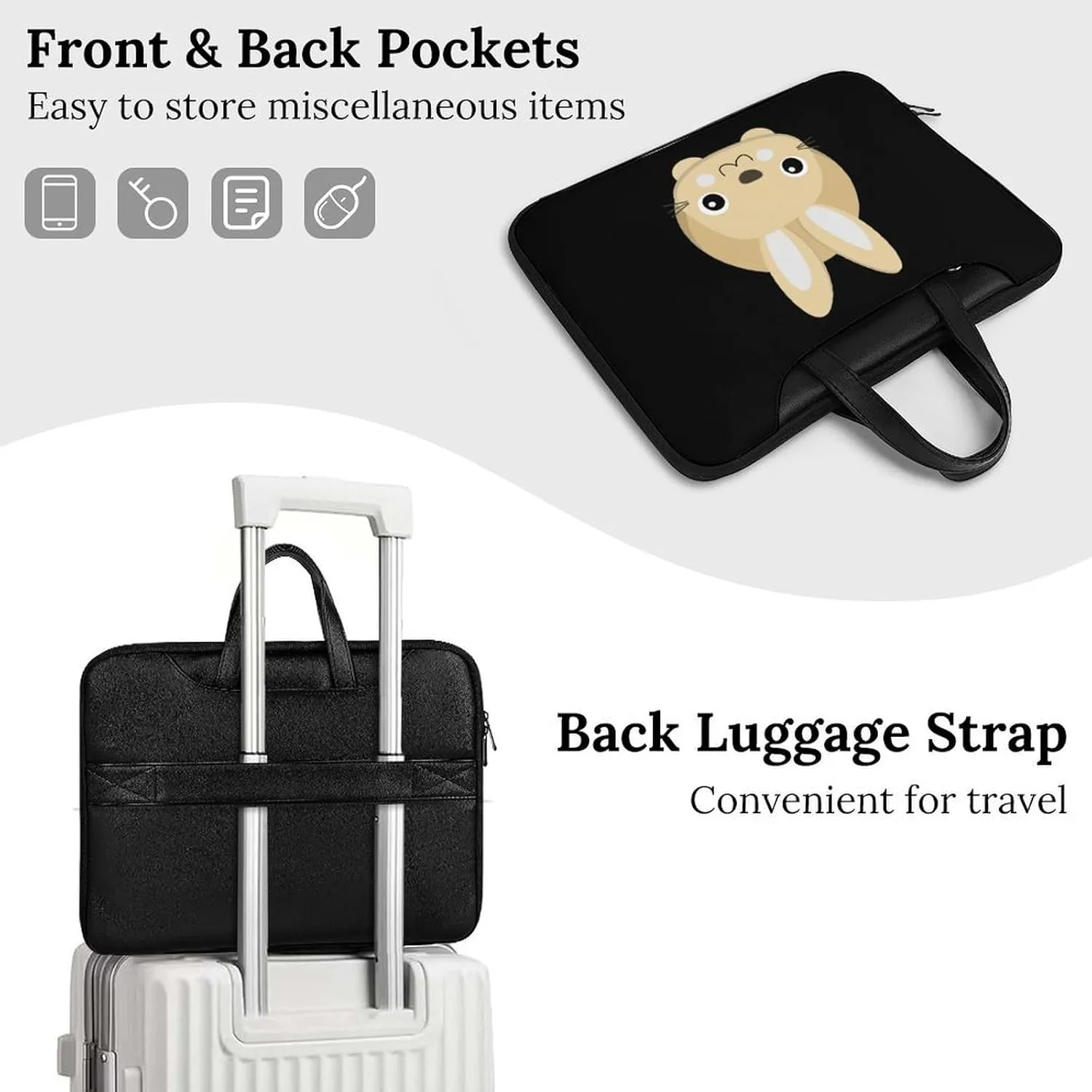 Cute Bunny Rabbit Leather Bag Laptop Case Slim Water Resistant Computer Bags with Handle Briefcase for Work