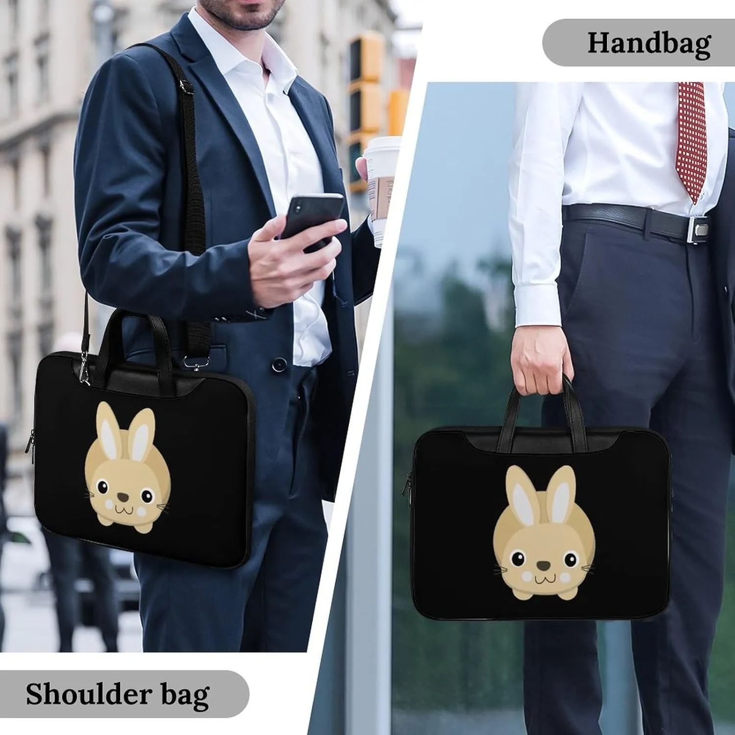 Cute Bunny Rabbit Leather Bag Laptop Case Slim Water Resistant Computer Bags with Handle Briefcase for Work