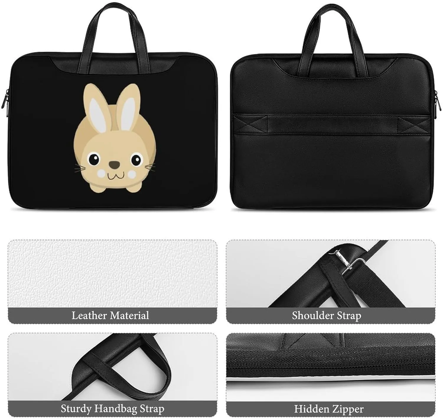 Cute Bunny Rabbit Leather Bag Laptop Case Slim Water Resistant Computer Bags with Handle Briefcase for Work