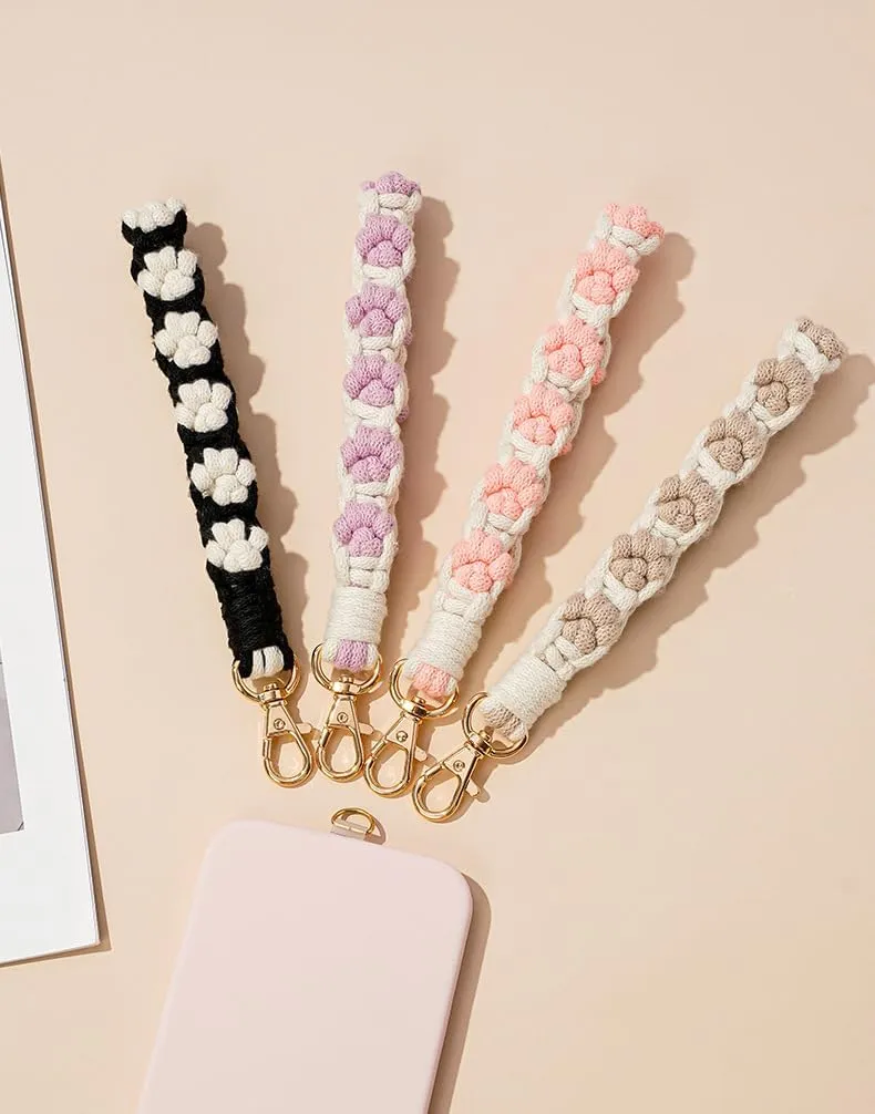 Cute Cat Dog Paw Keychian Wristlet for Women Corful Weave Keyring Holder Bracelet Boho Handmade Wristlet Keychain
