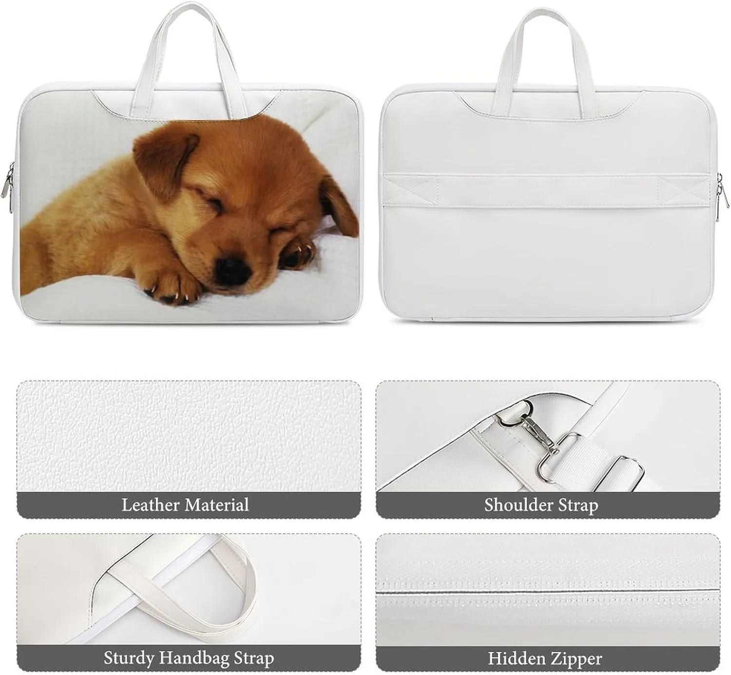Cute Little Dog Leather Bag Laptop Case Slim Water Resistant Computer Bags with Handle Briefcase for Work