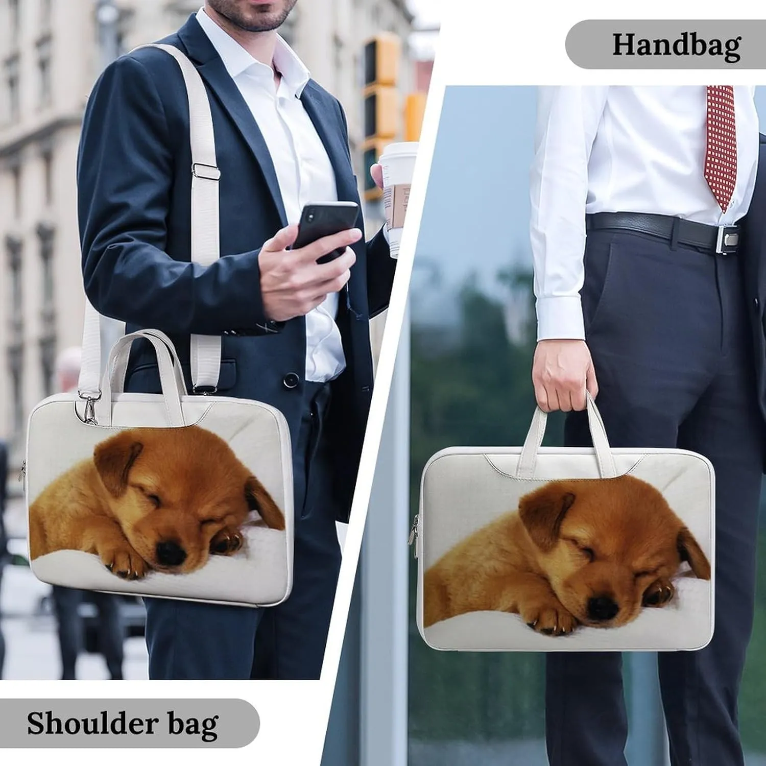 Cute Little Dog Leather Bag Laptop Case Slim Water Resistant Computer Bags with Handle Briefcase for Work