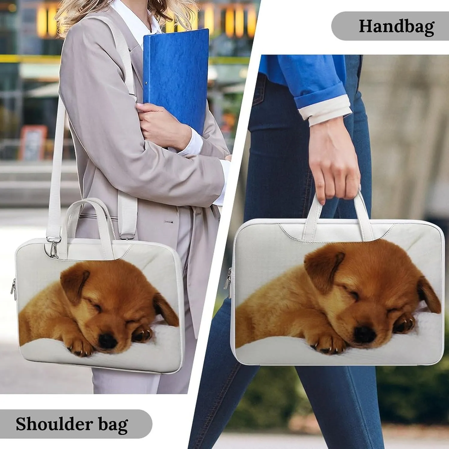 Cute Little Dog Leather Bag Laptop Case Slim Water Resistant Computer Bags with Handle Briefcase for Work