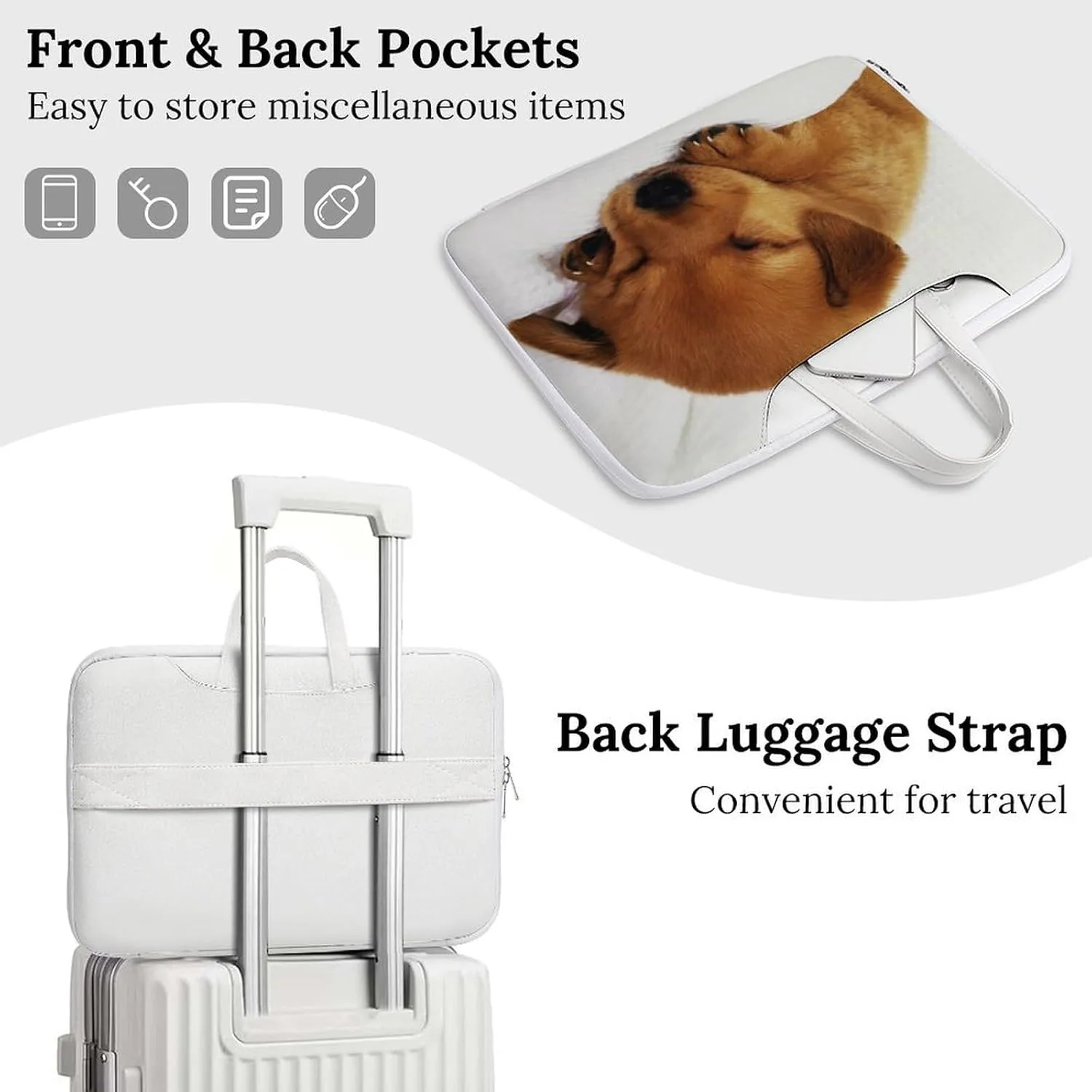 Cute Little Dog Leather Bag Laptop Case Slim Water Resistant Computer Bags with Handle Briefcase for Work