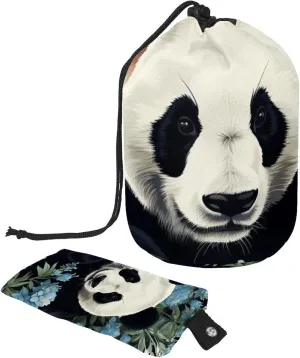 Cute Panda with Flower Pattern Travel Cosmetic Bags Makeup Bag for Women, Foldable Drawstring Travel Cosmetic Bags, Portable Toiletry Bucket Bag