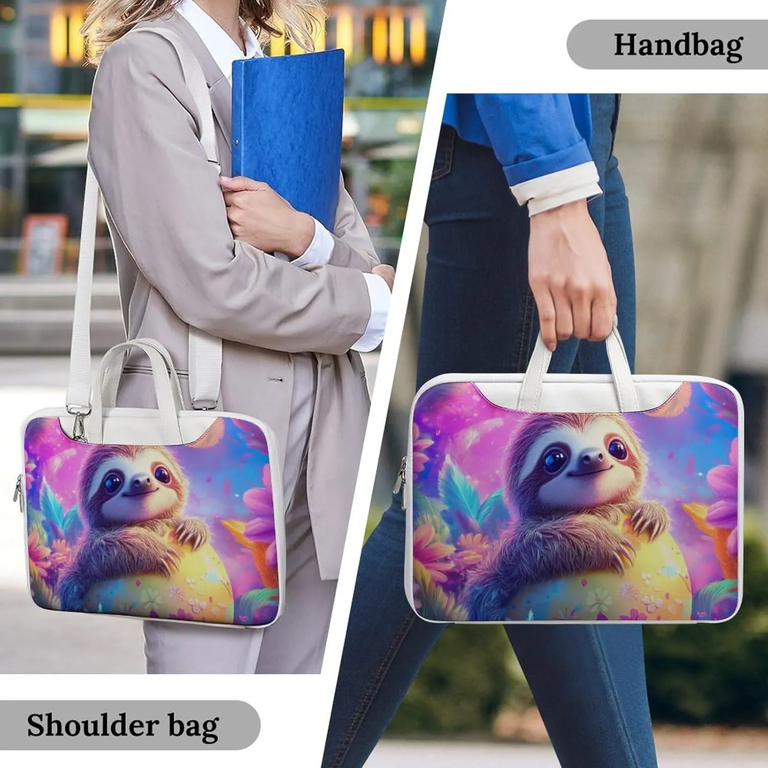 Cute Sloth Easter Egg Leather Bag Laptop Case Slim Water Resistant Computer Bags with Handle Briefcase for Work