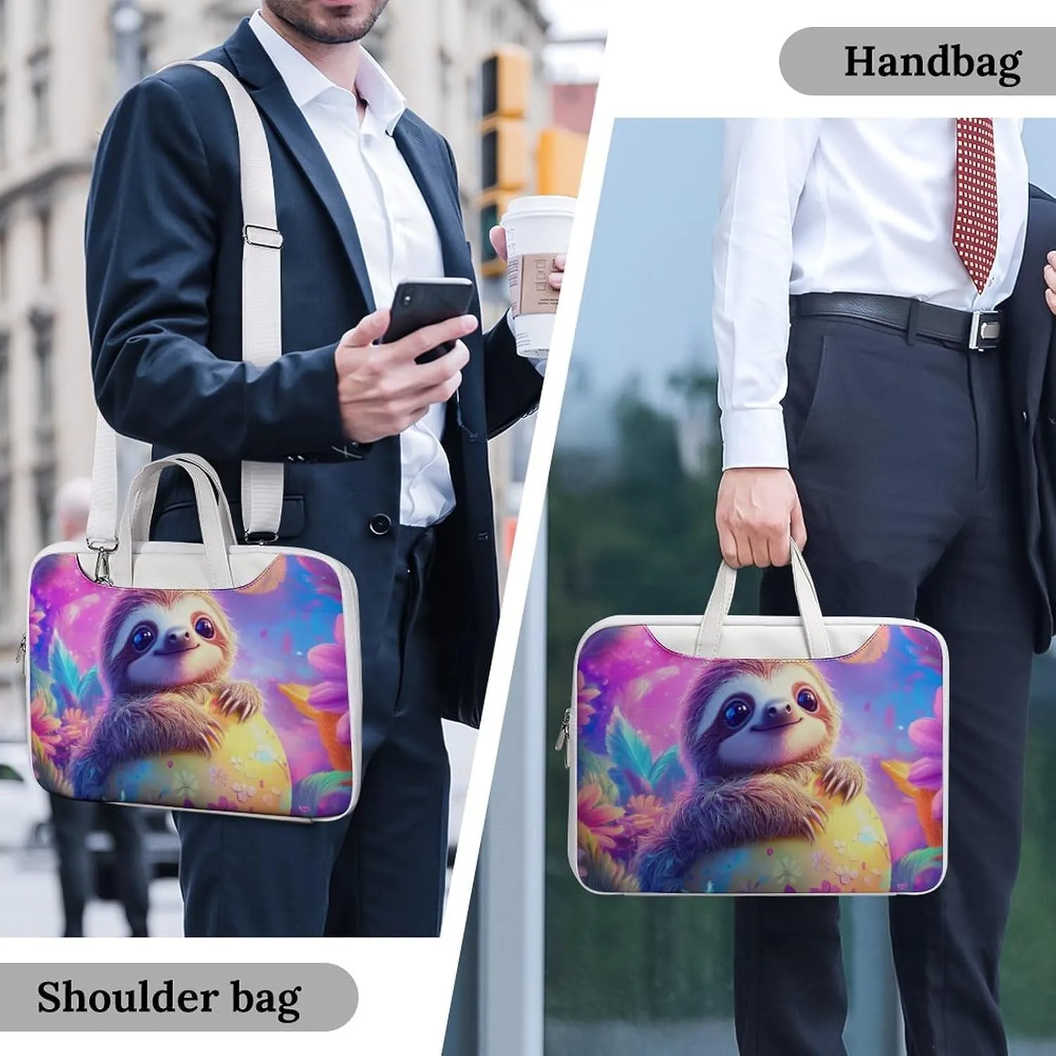 Cute Sloth Easter Egg Leather Bag Laptop Case Slim Water Resistant Computer Bags with Handle Briefcase for Work
