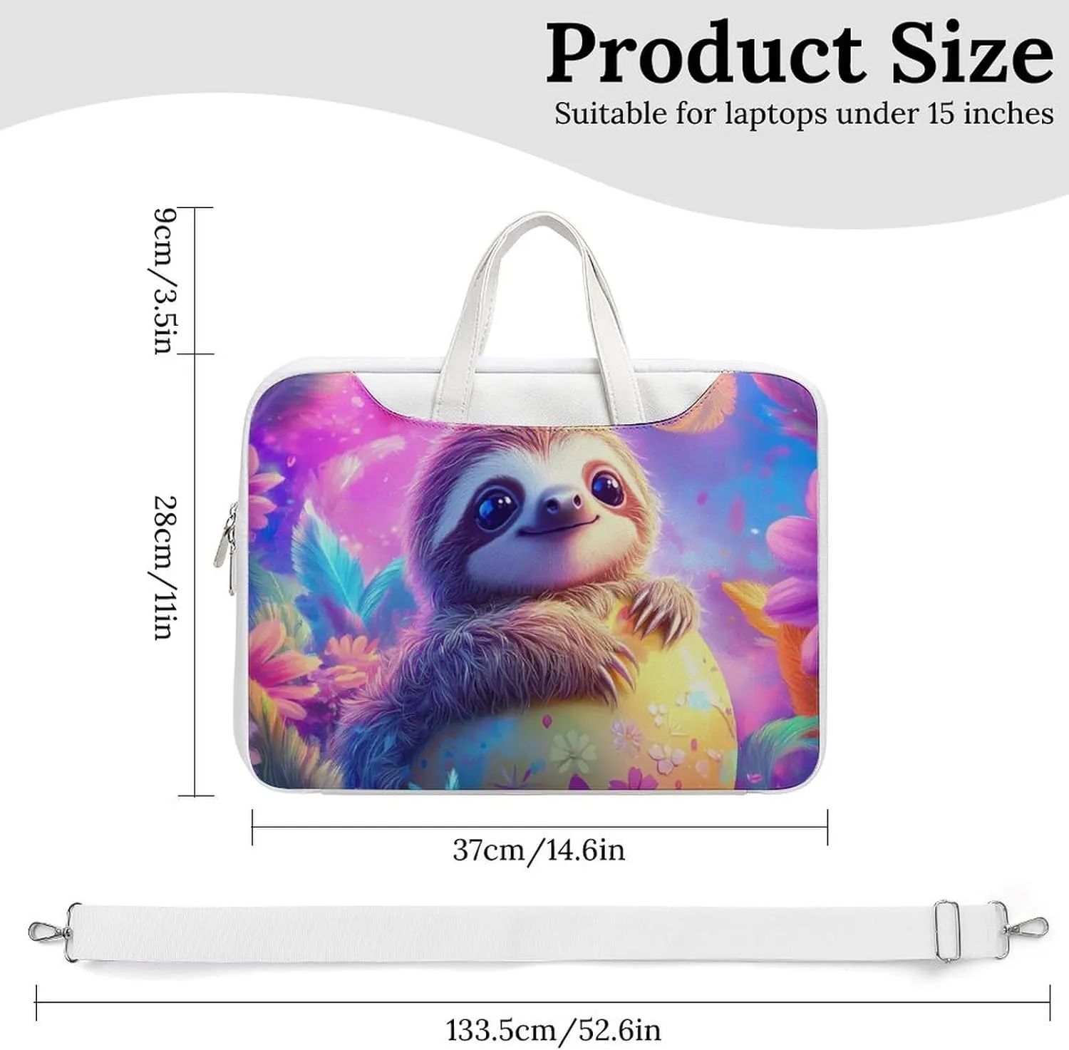 Cute Sloth Easter Egg Leather Bag Laptop Case Slim Water Resistant Computer Bags with Handle Briefcase for Work