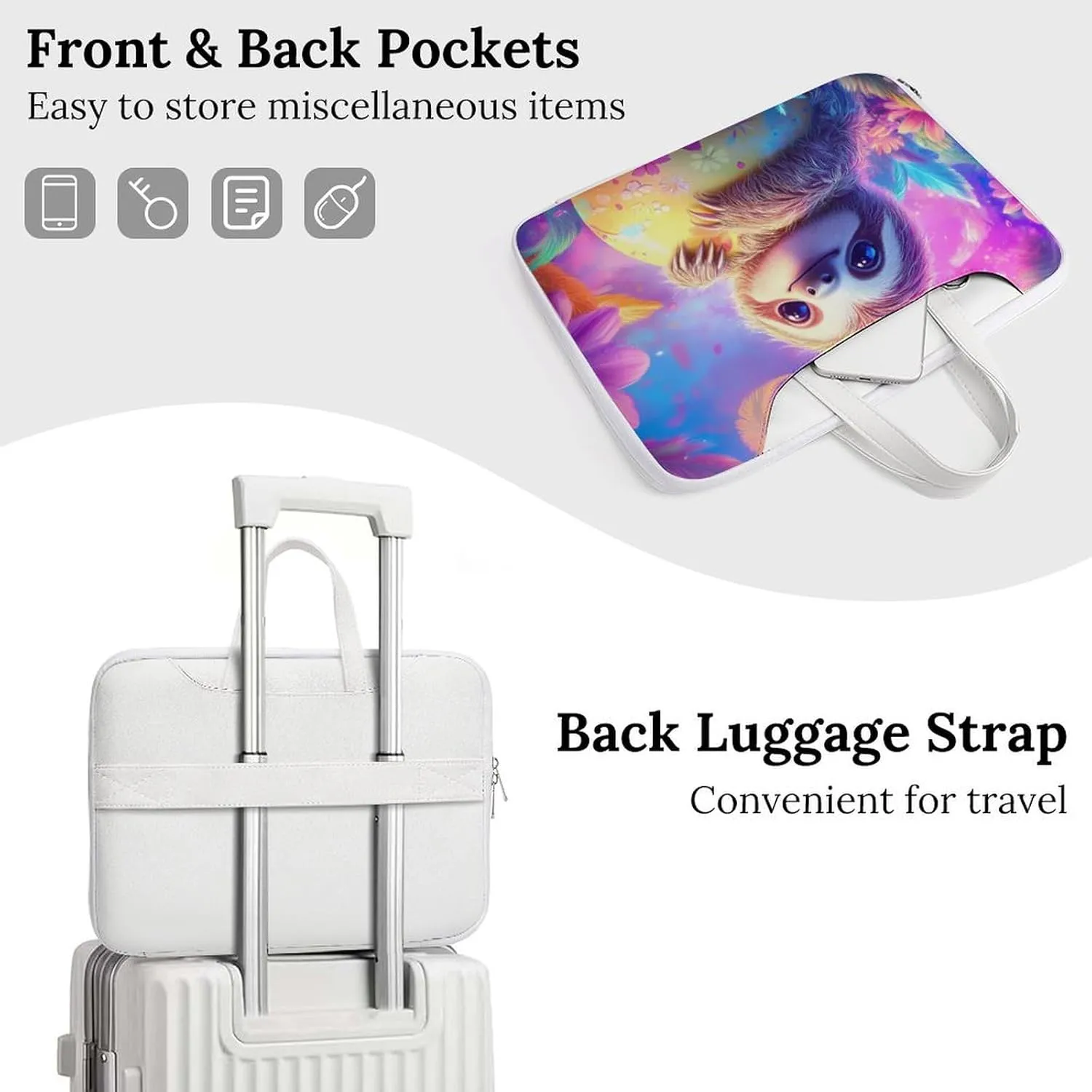 Cute Sloth Easter Egg Leather Bag Laptop Case Slim Water Resistant Computer Bags with Handle Briefcase for Work